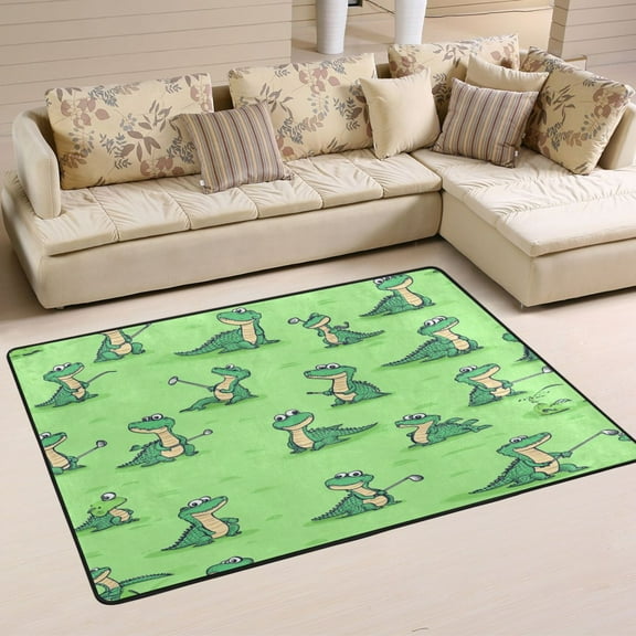 Non-Slip Area Rug 36"x24" Indoor Washable Floor Mats Carpet Printed for Living Room, Bedroom, Home Decor Cute Cartoon Alligator