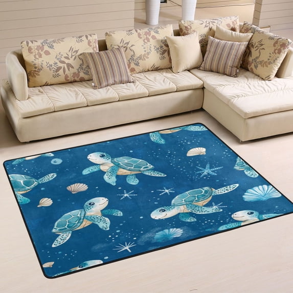 Non-Slip Area Rug 36"x24" Indoor Washable Floor Mats Carpet Printed for Living Room, Bedroom, Home Decor Cute Turtles Pattern