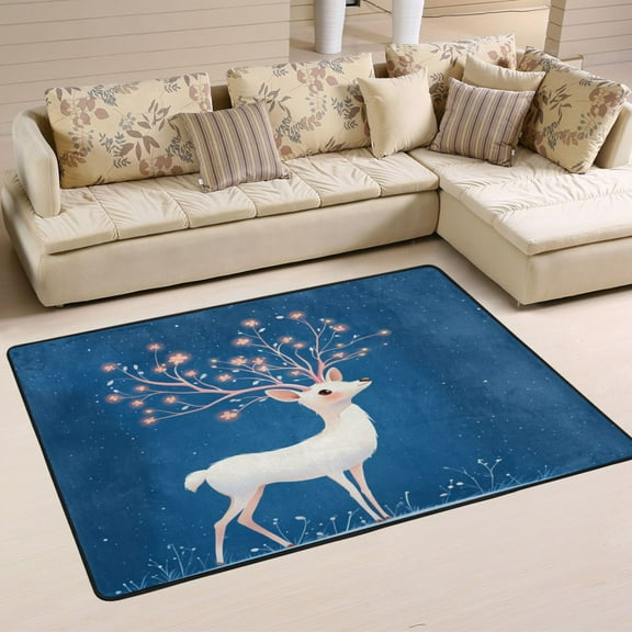 Non-Slip Area Rug 36"x24" Indoor Washable Floor Mats Carpet Printed for Living Room, Bedroom, Home Decor Cute White Deers