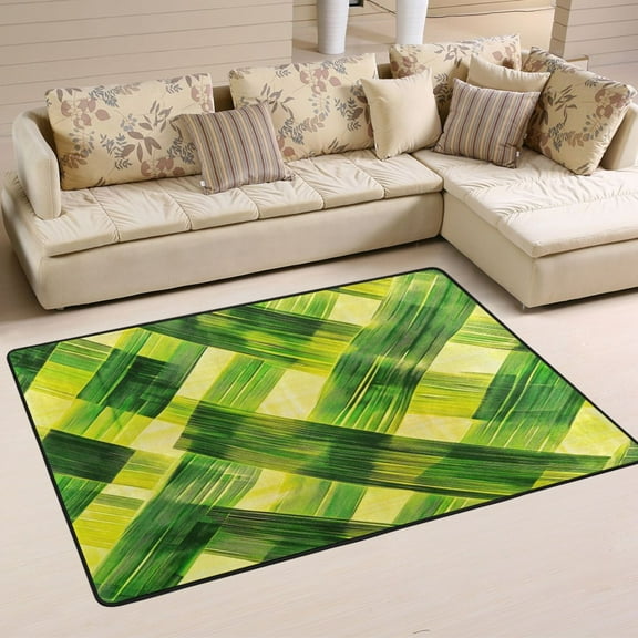Non-Slip Area Rug 36"x24" Indoor Washable Floor Mats Carpet Printed for Living Room, Bedroom, Home Decor Green Crosshatch Pattern