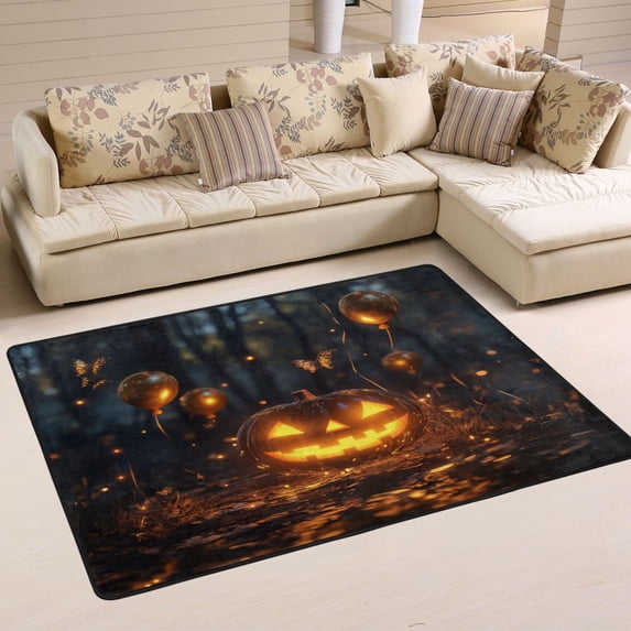 Non-Slip Area Rug 36"x24" Indoor Washable Floor Mats Carpet Printed for Living Room, Bedroom, Home Decor Halloween Pumpkin and Balloon