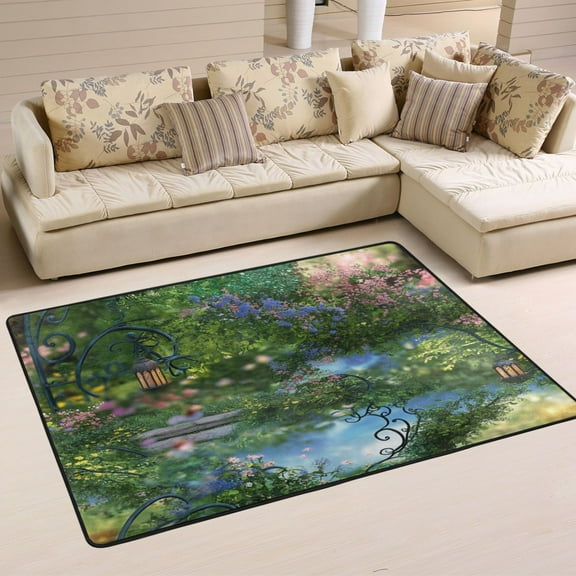 Non-Slip Area Rug 36"x24" Indoor Washable Floor Mats Carpet Printed for Living Room, Bedroom, Home Decor Magical Fairy Garden