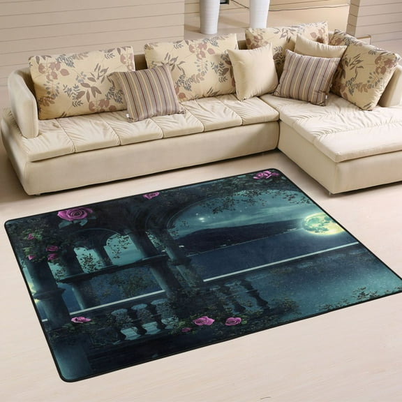 Non-Slip Area Rug 36"x24" Indoor Washable Floor Mats Carpet Printed for Living Room, Bedroom, Home Decor Moonlight and Lake