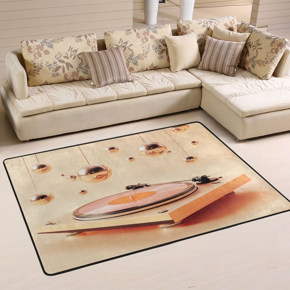 Non-Slip Area Rug 36"x24" Indoor Washable Floor Mats Carpet Printed for Living Room, Bedroom, Home Decor Orange Vinyl Record