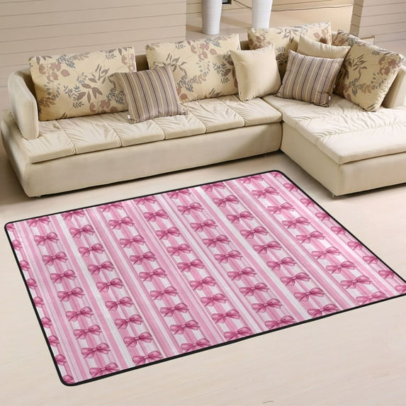 Non-Slip Area Rug 36"x24" Indoor Washable Floor Mats Carpet Printed for Living Room, Bedroom, Home Decor Pink Bows