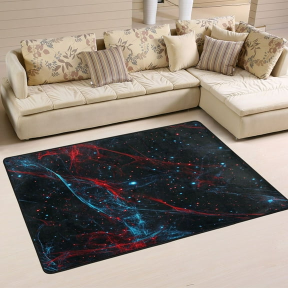 Non-Slip Area Rug 36"x24" Indoor Washable Floor Mats Carpet Printed for Living Room, Bedroom, Home Decor Red and Blue Lines
