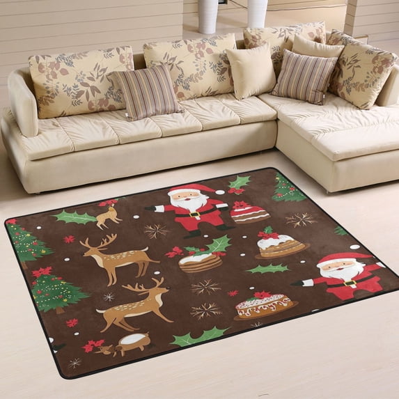 Non-Slip Area Rug 36"x24" Indoor Washable Floor Mats Carpet Printed for Living Room, Bedroom, Home Decor Reindeer and Santa Claus