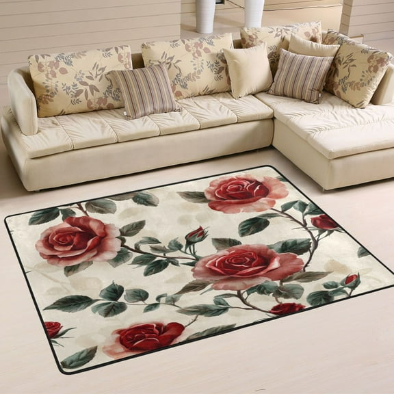 Non-Slip Area Rug 36"x24" Indoor Washable Floor Mats Carpet Printed for Living Room, Bedroom, Home Decor Rugosa Rose