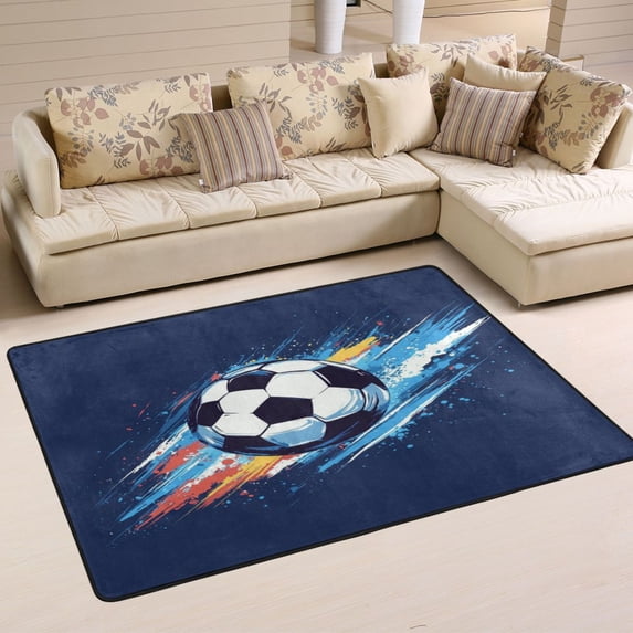 Non-Slip Area Rug 36"x24" Indoor Washable Floor Mats Carpet Printed for Living Room, Bedroom, Home Decor Soccer Ball in Space