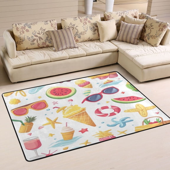 Non-Slip Area Rug 36"x24" Indoor Washable Floor Mats Carpet Printed for Living Room, Bedroom, Home Decor Summer Beach Elements