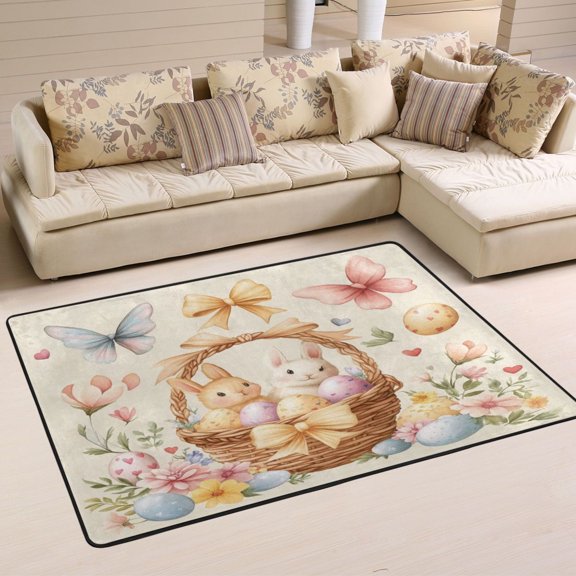 Non-Slip Area Rug 36"x24" Indoor Washable Floor Mats Carpet Printed for Living Room, Bedroom, Home Decor Watercolor Easter Clipart
