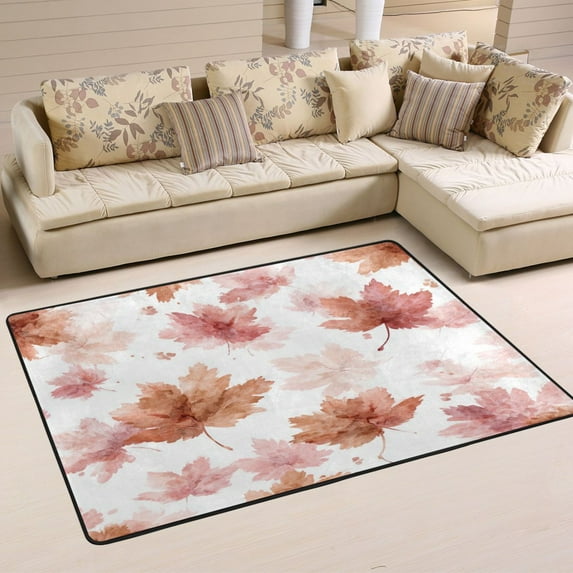 Non-Slip Area Rug 36"x24" Indoor Washable Floor Mats Carpet Printed for Living Room, Bedroom, Home Decor Watercolor Pink Maple Leaves