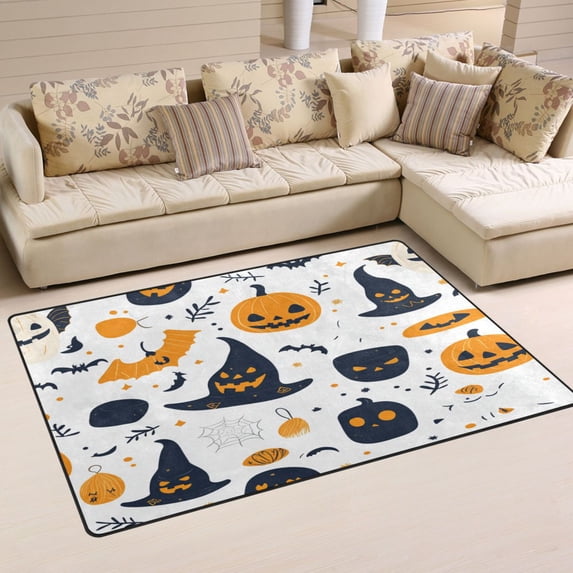 Non-Slip Area Rug 60"x39" Indoor Washable Floor Mats Carpet Printed for Living Room, Bedroom, Home Decor A Variety Of Cute Halloween Elements