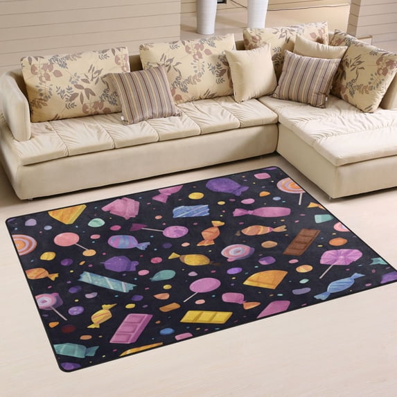 Non-Slip Area Rug 60"x39" Indoor Washable Floor Mats Carpet Printed for Living Room, Bedroom, Home Decor Colorful Candy and Sweets