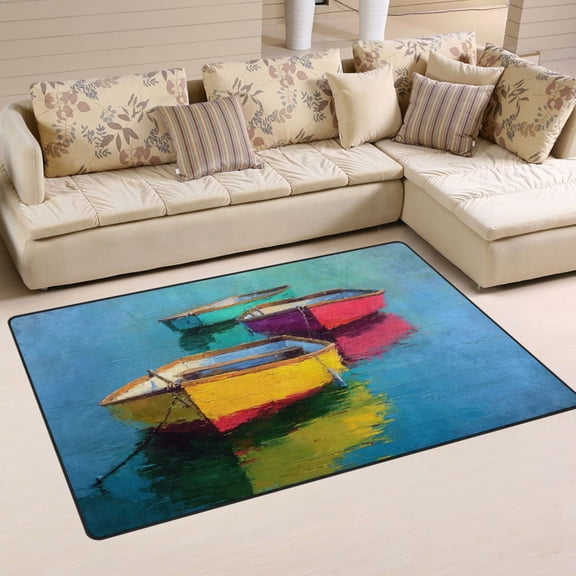 Non-Slip Area Rug 60"x39" Indoor Washable Floor Mats Carpet Printed for Living Room, Bedroom, Home Decor Colorful Row Boats