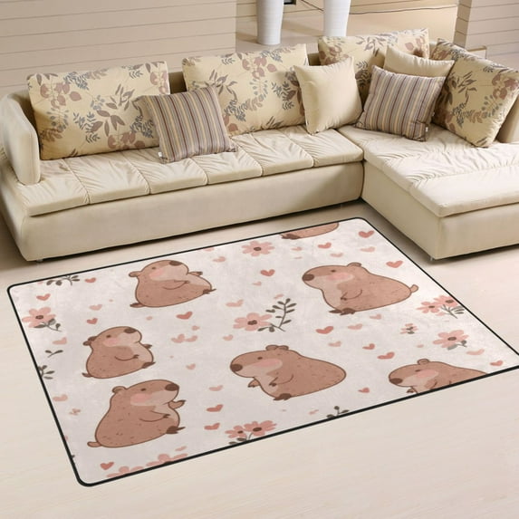 Non-Slip Area Rug 60"x39" Indoor Washable Floor Mats Carpet Printed for Living Room, Bedroom, Home Decor Cute Capybaras