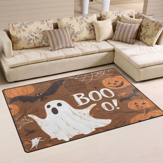 Non-Slip Area Rug 60"x39" Indoor Washable Floor Mats Carpet Printed for Living Room, Bedroom, Home Decor Halloween Ghost Partten