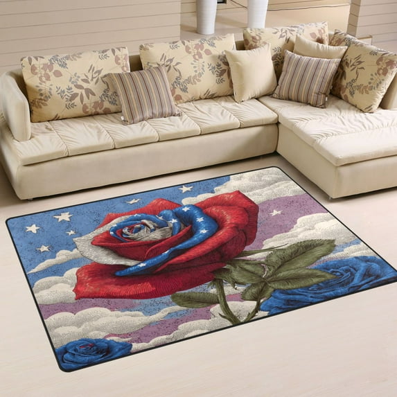 Non-Slip Area Rug 60"x39" Indoor Washable Floor Mats Carpet Printed for Living Room, Bedroom, Home Decor Roses and Clouds