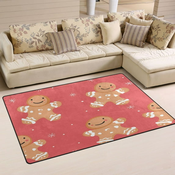 Non-Slip Area Rug 60"x39" Indoor Washable Floor Mats Carpet Printed for Living Room, Bedroom, Home Decor Smiling Gingerbread People