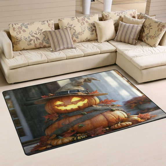 Non-Slip Area Rug 60"x39" Indoor Washable Floor Mats Carpet Printed for Living Room, Bedroom, Home Decor Spooky Halloween Scene