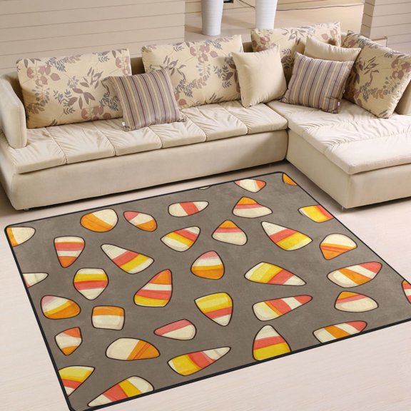 Non-Slip Area Rug 63x48in Indoor Washable Floor Mats Carpet Printed for Living Room, Bedroom, Home Decor Cartoon Candy Corn