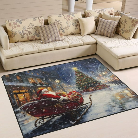 Non-Slip Area Rug 63x48in Indoor Washable Floor Mats Carpet Printed for Living Room, Bedroom, Home Decor Christmas Street Scene