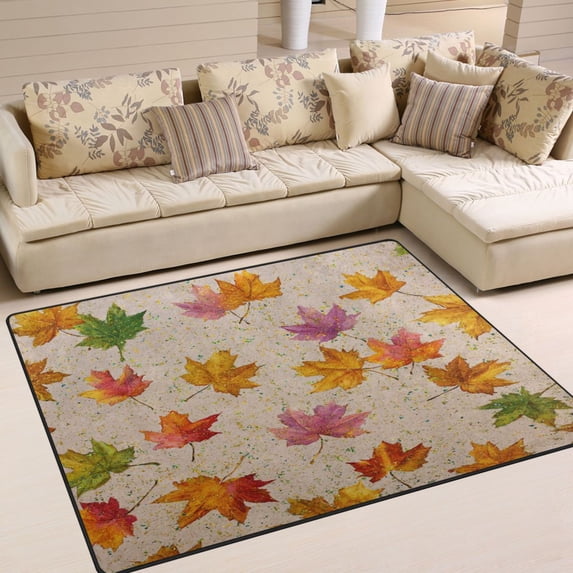 Non-Slip Area Rug 63x48in Indoor Washable Floor Mats Carpet Printed for Living Room, Bedroom, Home Decor Colored Autumn Leaves