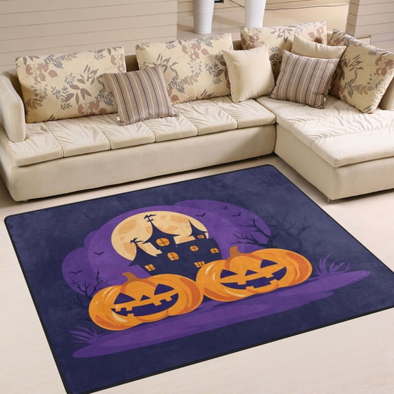 Non-Slip Area Rug 63x48in Indoor Washable Floor Mats Carpet Printed for Living Room, Bedroom, Home Decor Halloween Concept and Cartoonish Design