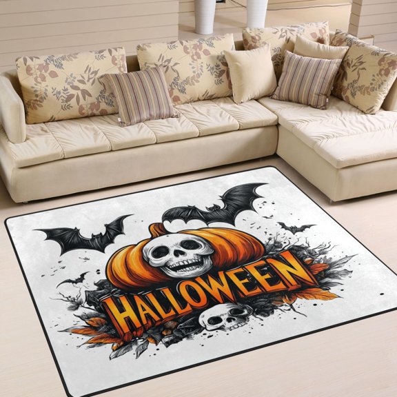 Non-Slip Area Rug 63x48in Indoor Washable Floor Mats Carpet Printed for Living Room, Bedroom, Home Decor Halloween Elements Logo