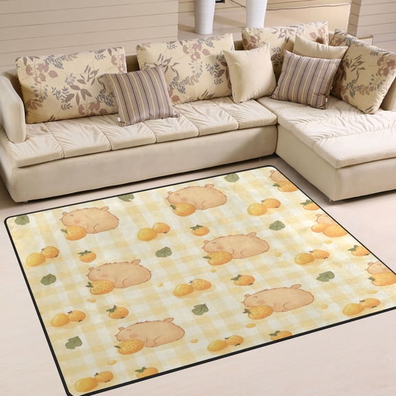 Non-Slip Area Rug 63x48in Indoor Washable Floor Mats Carpet Printed for Living Room, Bedroom, Home Decor Light Brown Capybara