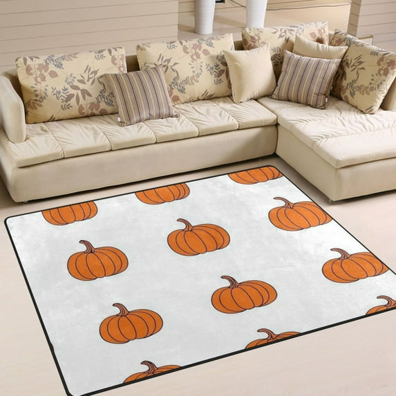 Non-Slip Area Rug 63x48in Indoor Washable Floor Mats Carpet Printed for Living Room, Bedroom, Home Decor Orange Pumpkin Pattern
