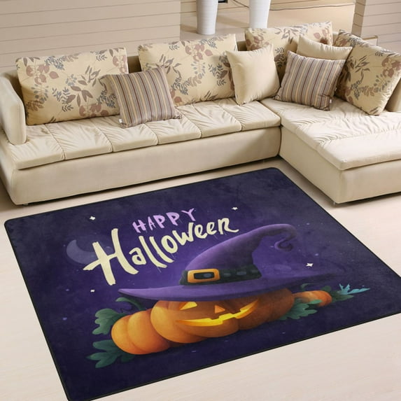 Non-Slip Area Rug 63x48in Indoor Washable Floor Mats Carpet Printed for Living Room, Bedroom, Home Decor Spooky Halloween Design