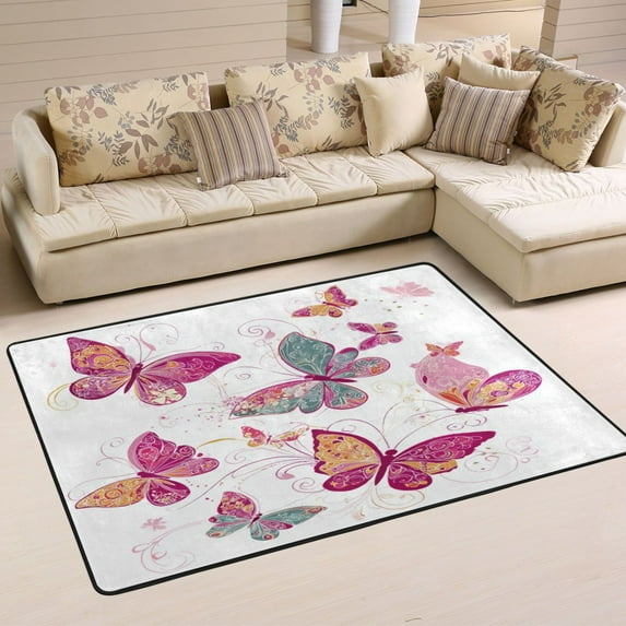 Non-Slip Area Rug 72"x48" Indoor Washable Floor Mats Carpet Printed for Living Room, Bedroom, Home Decor Colorful Butterflies