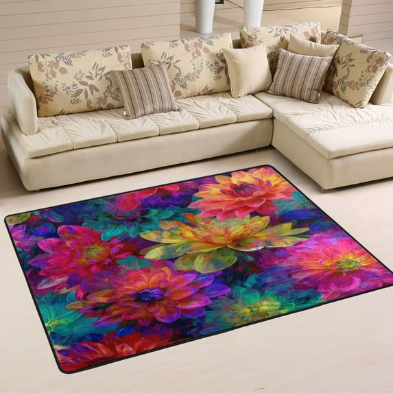 Non-Slip Area Rug 72"x48" Indoor Washable Floor Mats Carpet Printed for Living Room, Bedroom, Home Decor Colorful and Bright Floral Pattern