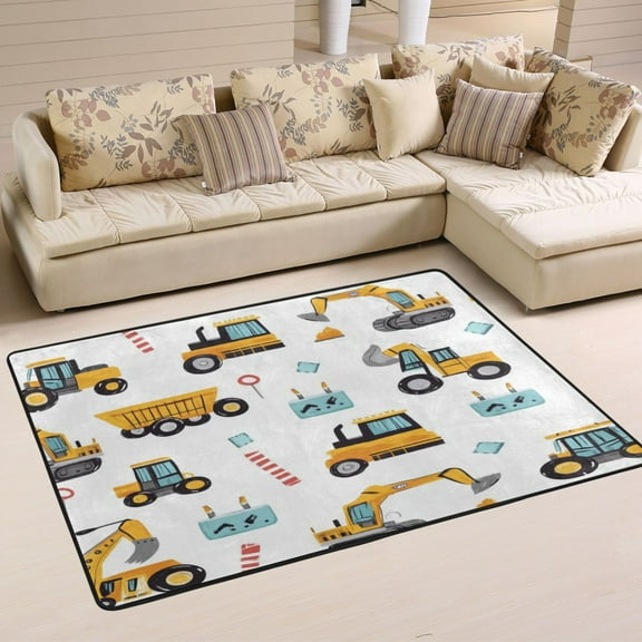 Non-Slip Area Rug 72"x48" Indoor Washable Floor Mats Carpet Printed for Living Room, Bedroom, Home Decor Construction Trucks and Excavators