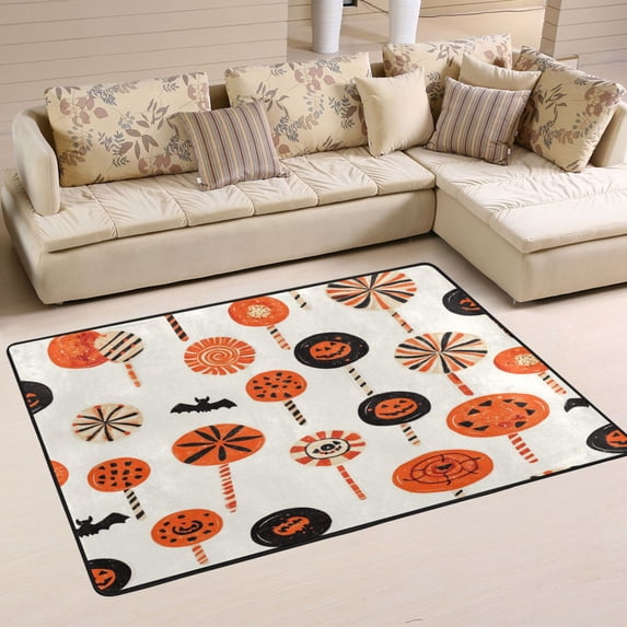Non-Slip Area Rug 72"x48" Indoor Washable Floor Mats Carpet Printed for Living Room, Bedroom, Home Decor Cute Halloween Lollipops