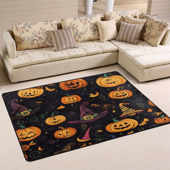 Non-Slip Area Rug 72"x48" Indoor Washable Floor Mats Carpet Printed for Living Room, Bedroom, Home Decor Dark Halloween Pattern