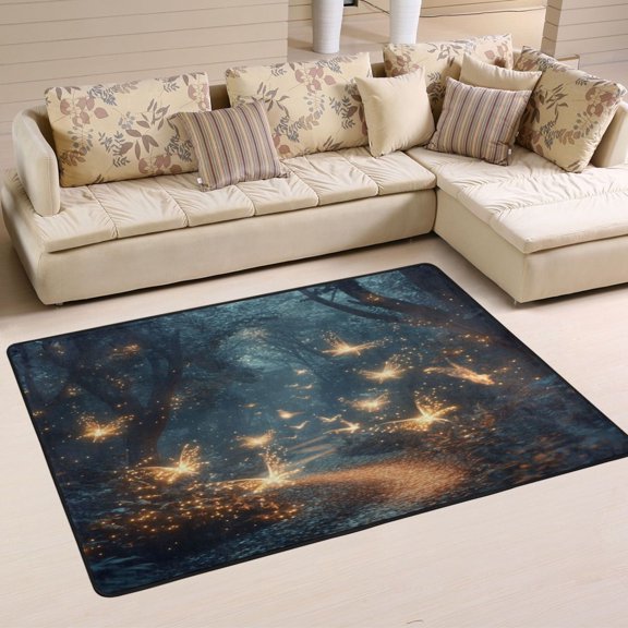 Non-Slip Area Rug 72"x48" Indoor Washable Floor Mats Carpet Printed for Living Room, Bedroom, Home Decor Fantasy Forest at Night