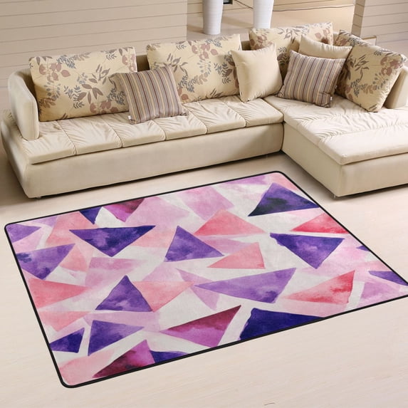 Non-Slip Area Rug 72"x48" Indoor Washable Floor Mats Carpet Printed for Living Room, Bedroom, Home Decor Pink Triangles