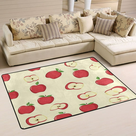 Non-Slip Area Rug 72"x48" Indoor Washable Floor Mats Carpet Printed for Living Room, Bedroom, Home Decor Red Apple Pattern