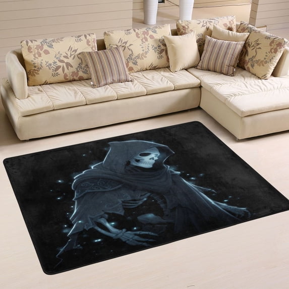 Non-Slip Area Rug 72"x48" Indoor Washable Floor Mats Carpet Printed for Living Room, Bedroom, Home Decor Skeleton in A Black Cloak