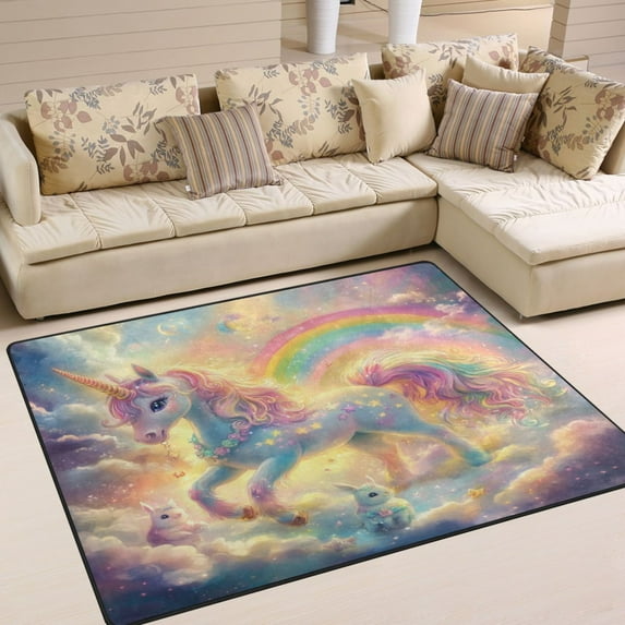 Non-Slip Area Rug 80x58in Indoor Washable Floor Mats Carpet Printed for Living Room, Bedroom, Home Decor Beautiful Unicorn