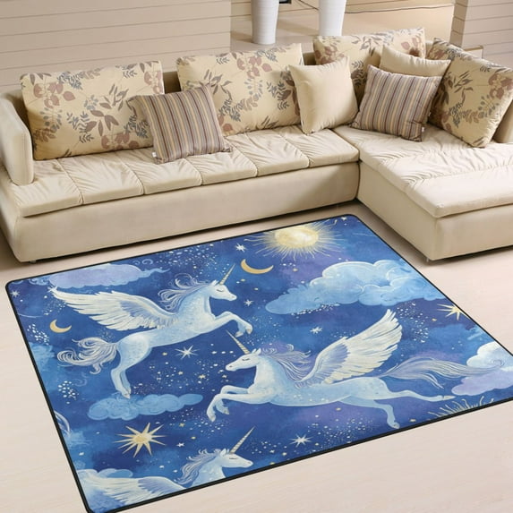 Non-Slip Area Rug 80x58in Indoor Washable Floor Mats Carpet Printed for Living Room, Bedroom, Home Decor Enchanting Unicorn Pattern
