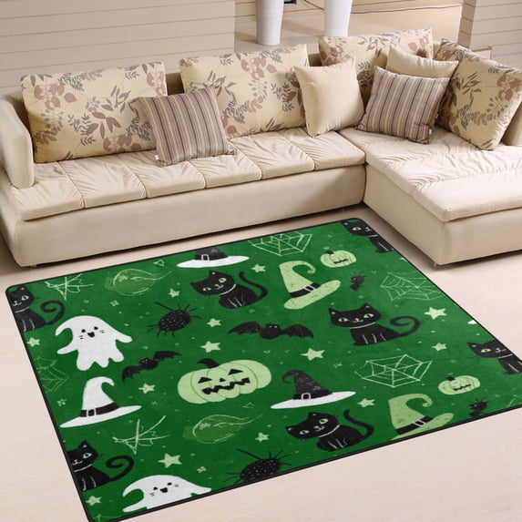 Non-Slip Area Rug 80x58in Indoor Washable Floor Mats Carpet Printed for Living Room, Bedroom, Home Decor Green Halloween-themed Pattern