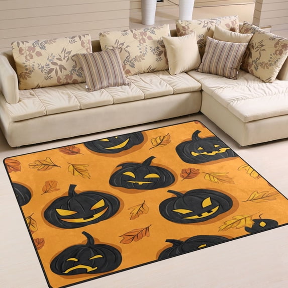 Non-Slip Area Rug 80x58in Indoor Washable Floor Mats Carpet Printed for Living Room, Bedroom, Home Decor Halloween Orange Pumpkin Pattern