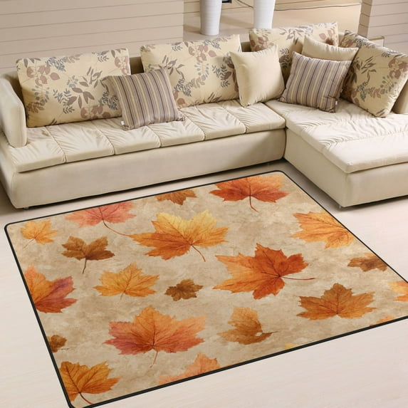 Non-Slip Area Rug 80x58in Indoor Washable Floor Mats Carpet Printed for Living Room, Bedroom, Home Decor Orange Autumn Leaves Pattern