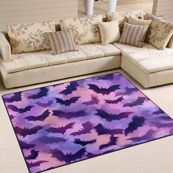 Non-Slip Area Rug 80x58in Indoor Washable Floor Mats Carpet Printed for Living Room, Bedroom, Home Decor Purple Bats Pattern