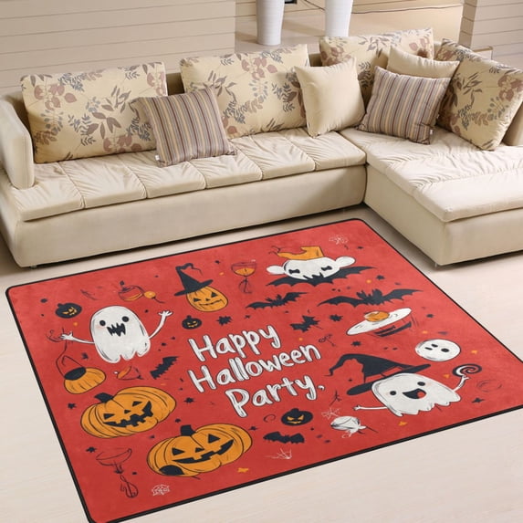 Non-Slip Area Rug 80x58in Indoor Washable Floor Mats Carpet Printed for Living Room, Bedroom, Home Decor Red Halloween