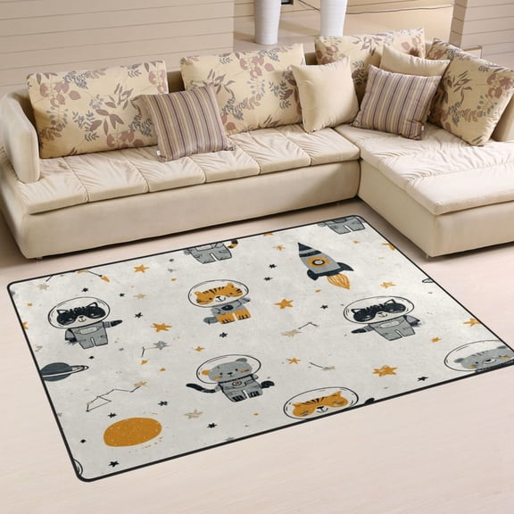 Non Slip Area Rug Living Room Mat Soft Washable Carpet for Home Decor Adorable Astronauts Pattern 31 x 20 inch
