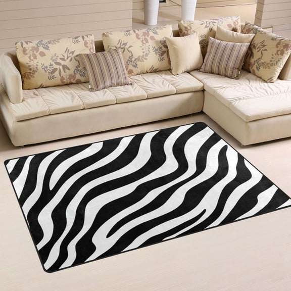 Non Slip Area Rug Living Room Mat Soft Washable Carpet for Home Decor Black Zebra Stripes Pattern 31 x 20 inch